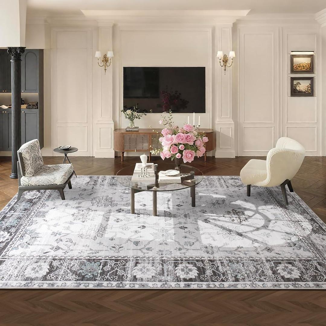 5x7 Area Rugs for Living Room,Ultra Soft Faux Wool Rugs for Bedroom,Dining Room,Non-Slip Backing Washable Rugs,Stain Resistant Home Decor Rug (Grey, 5' x 7')