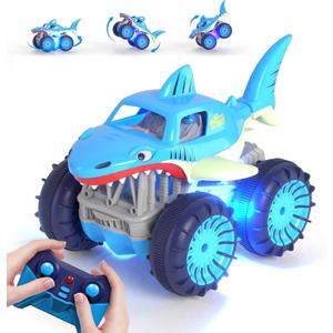 MaxTronic Fast Direct Charging Remote Control Car, Rechargeable Amphibious RC Cars with 2.4Ghz 4WD All Terrain Waterproof RC Shark Monster Truck Toys for Boys Girls 3-12 Years
