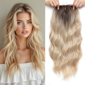 Hair Topper, Big Base 360 3D Hair Toppers for Women with Thinning Crown, 20 Inch Long Curly Wavy Hair Pieces with Middle Part Clip in Bangs for Daily Use Parties