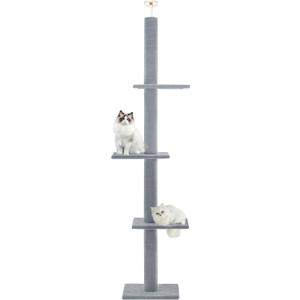 Max & Marlow Cat Tree Floor to Ceiling Cat Tower Height 95-108" Adjustable Kitten Tree Tall Climbing Tree with Carpet Scratching Post and Mat Cat Pole for Indoor Cats,Light Grey