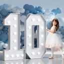 Marquee Numbers 4 Feet Tall Big Light Up Numbers 10th Happy Birthday Decorations Girl Boy White Anniversary Party Decor Large Cardboard Prop Backdrop Sign 10