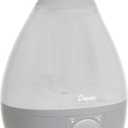Crane Ultrasonic Teardrop Cool Mist Humidifier, Large 1 Gal Tank, Automatic Shut-Off, Baby Humidifiers for Nursery and Bedroom, Grey (1 Gallon)