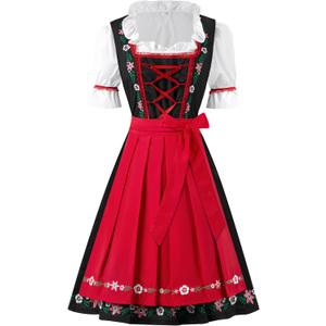 Spooktacular Creations Dirndl Dresses Women Oktoberfest Costume, Bavarian German Outfits for Halloween Parties Beer Carnival (Large, Red)