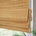 Yin Yang Cordless Blackout Bamboo Roman Shades, Outdoor Natural Woven Wood Shades with 6 Inches High Valance, Custom Room Dakening Bamboo Blinds for Home, Windows, Doors, Camel 118"L x 82"W