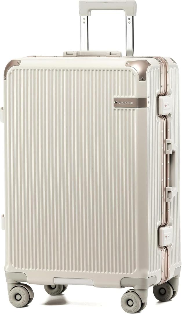 Carry On Luggage with Spinner Wheels, Zipperless Hard Shell Suitcase with Aluminum Frame, Lightweight TSA Approved Suitcase for Business Travel (Beige, 20 Inch)