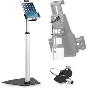 Pyle Anti-Theft Tablet Security Stand Kiosk-Heavy Duty Aluminum Metal Floor Standing Mount Tablet Case Holder Display w/Height Adjustable Pole,Fits iPad Mini 2 3 4 Air Samsung Tablets-Pyle PSPADLK60