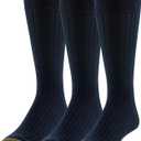 GOLDTOE Men's Classic Canterbury Crew Dress Socks, 3-Pairs (Large, Navy)