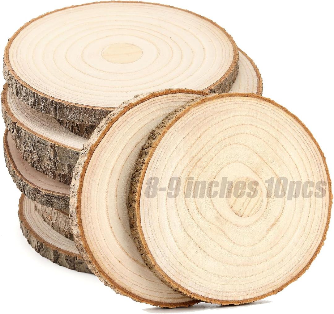 10 pcs Large Unfinished Wood Slices for Centerpieces 8-9 inches Wood Rounds for Tables Decor Rustic Wood Circles for DIY Crafts and Wedding Decor Round Wooden Discs for Ornaments