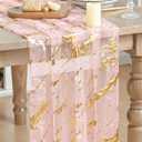Artoid Mode Marble Pattern Pink Gauze Table Runner 10FT, Glitter Metallic Foil Sheer Dining Wedding Anniversary Birthday Table Decor for Home Party