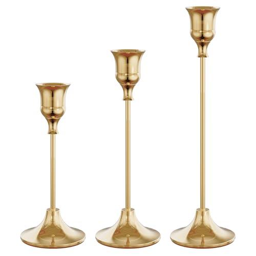 NLBTW French Gold Candlestick Holders Taper Candle Holders, Set of 3 Vintage Candle Sticks Holder Decor Used as Fireplace Mantel or Table Centerpieces for Wedding, Dinning, Party