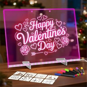 LED Drawing Board, Class Valentines Day Gifts for Kids Toys, 17" Light Up Acrylic Dry Erase Led Note Board with Colors, Doodle Glow Board, Magic Drawing Tablet as Birthday Gifts for Girls Boys (14"W x 10"H)