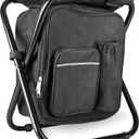 Kikerike Backpack Stool Cooler Chair Heavy Duty 400 LBS Max Load Portable Lightweight Folding Fishing Cooler for Camping Hunting Fishing - Black
