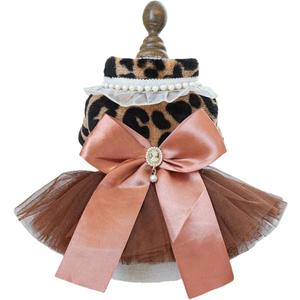 Fashion Sweet Puppy Dog Autumn and Winter Princess Skirt Pet Dog Lace Cake Camisole Tutu Dress B-Leapord XS (XS( Back:6.5" Chest:11.0"))