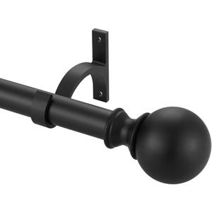 Matte Black Curtain Rods 28 to 86 Inch, Decorative Curtain Rods with Round Finials, Heavy Duty 1-Inch Telescoping Drapery Rods, Splicing Decorative Curtain Rods Matte Black