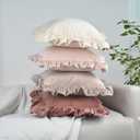 Jemiipee Velvet Ruffle Throw Pillow Covers Couch, Set of 2 Decorative Pillowcases with Ruffles 20x20 Inch Solid Color Shabby Chic Farmhouse Cushion Cover for Living Room Sofa Bed, Black