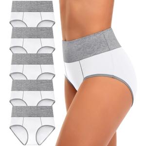 CULAYII High Waisted Underwear for Women Cotton No Muffin Top Full Coverage Briefs Soft Stretch Ladies Panties 5 Pack, L