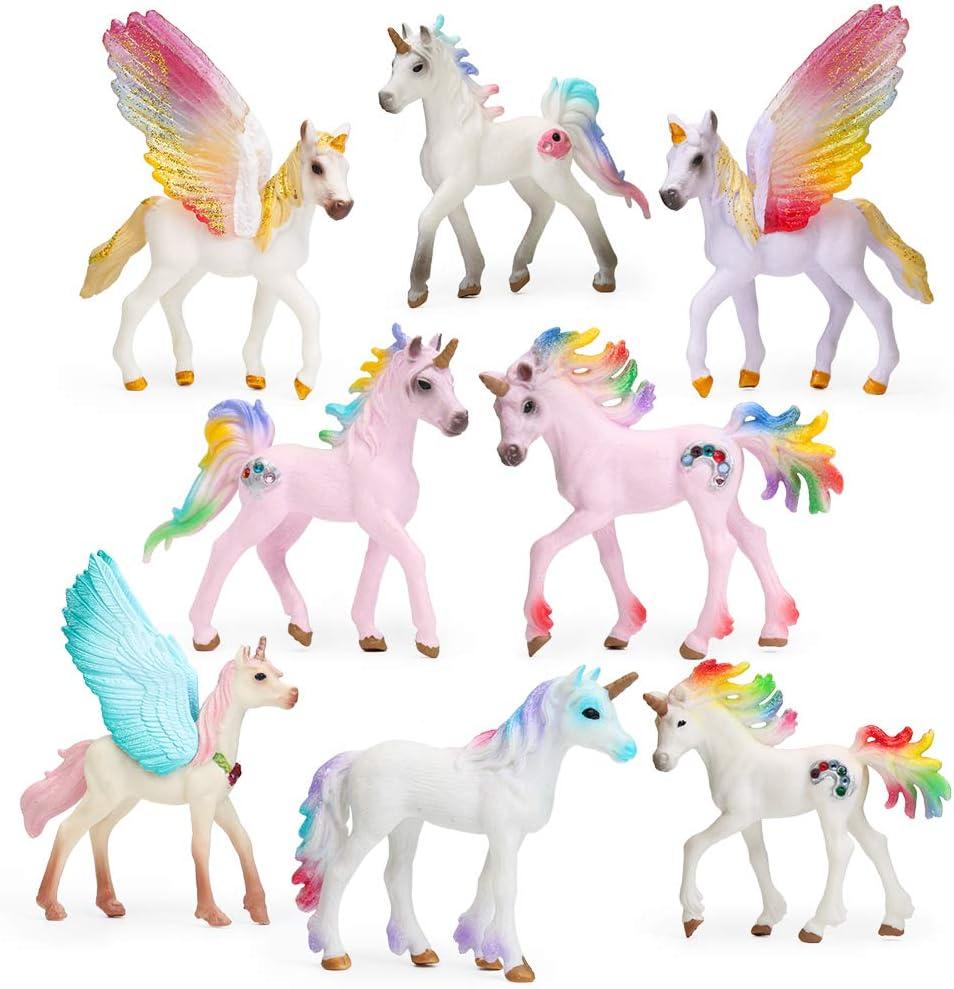 UANDME 8pcs Unicorn Toy Figurine Set Unicorn Cake Toppers for Party, Birthday, Imaginative Toy Gift for Kids