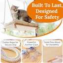 Cat Window Perch - Hammock Bed for Cats Inside - Solid Wood Seat, 4 Strong Suction Cups, Soft Cushion - Rustic Indoor Pet Shelf (Medium, Beige)