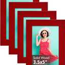 KINLINK 3.5x5 Picture Frames Red, Solid Wood Frames with Plexiglass for Table Top and Wall Mounting, Photo Frames for Horizontal or Vertical Display, 4 Pack