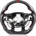 Heated Steering Wheel for F150 Raptor 2017-2020 Carbon Fiber Steering Wheel with Heated D-shaped Flat-bottom Preforated Leather Grip Hand-Stitched Compatible with Raptor with Paddle Shifters
