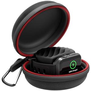 HALLEAST Travel Case for Apple Watch Charger, Portable Carrying EVA Charging Dock Holder for 42mm 44mm 45mm 46mm iWatch Series 11/SE3/10/9/8/SE2/7/SE/6/5/4/3/2/1, with Night Stand Mode, Black