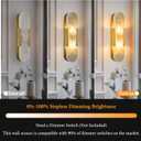 Alabaster Brass Oval Wall Sconce - Set of 2 Natural Spanish Stone Indoor Lighting Fixture - Luxury Modern Gold Dimmable Sconces with Bulb - Elongated Brushed Vanity Light for Bathroom Bedroom, 2 Pack
