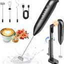 Electric Milk Frother Handheld: Rechargeable - LED Digital Display, Bare-Bones Version - Black