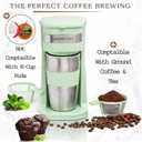 Mixpresso Green Personal Single Serve Coffee Maker with 14oz Travel Mug, Drip Small Coffee Maker with Auto Shut Off, Reusable Filter, Works with Ground Coffee Only  Not for K-Cup Pods
