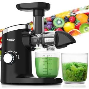Aeitto Classic Horizontal Cold Press Juicer, Slow Masticating Juicer with Quiet Motor, High Juice Yield, Easy to Clean, Juicer Machines with Soft & Hard Modes for Fruits & Vegetables, Premium Black