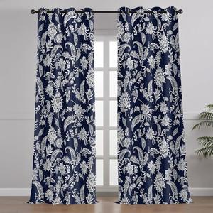 EOTDMS Paisley Floral Print Curtains Farmhouse Vintage Curtains for Bedroom 84 Inch Length 2 Panels Thermal Insulated Window Treatments Drapes for Living Room, 42x84 inches, Navy Blue and White