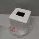 Decorative Square Tissue Box Cover White Resin Tissue Holder for Bathroom, Bedroom, Countertop, Modern Stone-Look Tissue Box
