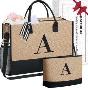 BAGAIL Personalized Initial Tote Bag,Birthday Gifts for Women, Monogrammed Beach Bag for Mom, Teachers, Friends