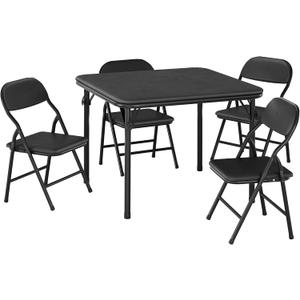 5 Piece Set Folding Card Table and Chairs, Portable Foldable Table with 2 PU Padded Chairs, Lightweight Dining Set for Indoor Outdoor, Camping, Parties, RV