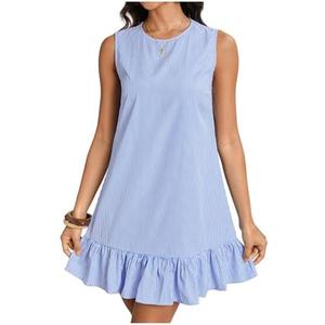 SOLY HUX Women's Striped Dress Summer Sleeveless Ruffle Flowy Mini Smocked Dresses Vacation Outfit XL