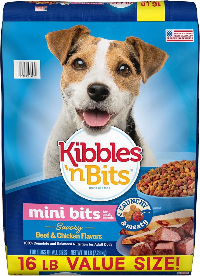 Kibbles 'N Bits Small Breed Mini Bits Savory Beef & Chicken Flavors Dog Food, 16-Pound(Pack of 1), BB Date 7/18/25