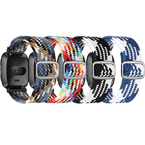 ShuYo 4 Pack Elastic Nylon Bands Compatible with Fitbit Versa & Versa Lite & Versa 2 & Versa SE for Women Men, Adjustable Soft Stretchy Breathable Replacement Straps for Fitbit Versa Smartwatch