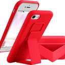 LAUDTEC Silicone Kickstand Case Compatible with iPhone 7/8/SE, Vertical and Horizontal Stand Hand Strap Metal Kickstand Cover, Flexible Soft Liquid Silicone Stand Case for iPhone 7/8/SE (Red)