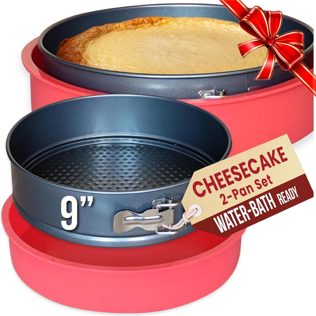 Springform Pan 9 Inch NONSTICK - Cheesecake Pan with Silicone Sleeve  NO LEAKS in Water Bath - No Foil Wrap Needed - Easy Cake Release  Sturdy Build - Heavy-Gauge Carbon Steel 0.4 mm