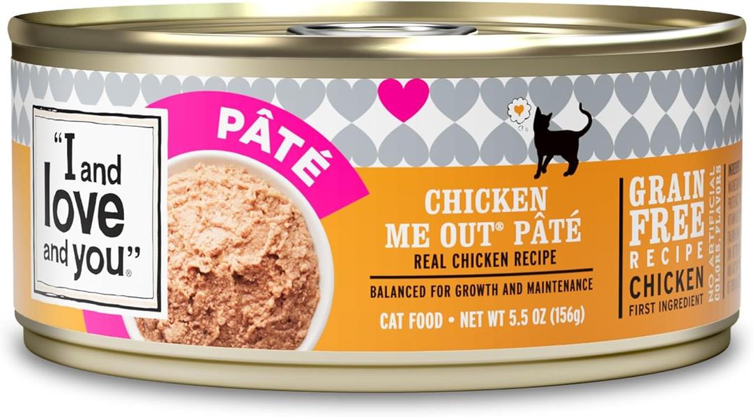 I and love and you Wet Cat Food - Chicken Me Out Pâté - Chicken Recipe, Grain Free, Filler Free, 5.5oz Pack of 12 Cans, Best By: AUG 2027