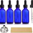 4 Pack 2 oz Glass Dropper Bottles with Measured Dropper - 60ml Dark Blue Tincture Bottles with Calibrated Glass Eye Droppers (1ml) - Leakproof Essential Oils Bottles for Health, Personal Care & Beauty