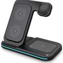 Foldable 3 in 1 Dual Coil Charging Station for iPhone 17, 8-16, Qi Fast Wireless Charger for Galaxy S26,S7-S25, Air. Pods, Apple Watch Ultra/10/9/1-8/SE (No A/C Adapter, C to C Cord)