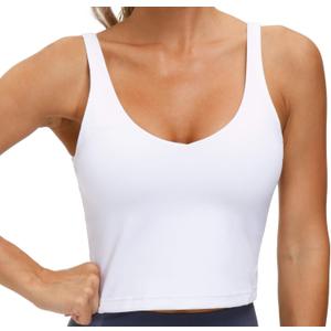 THE GYM PEOPLE Womens' Sports Bra Longline Wirefree Padded with Medium Support (White), Medium