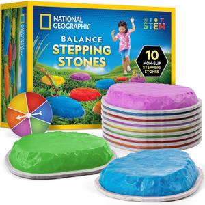 NATIONAL GEOGRAPHIC Stepping Stones for Kids Durable Non-Slip Stones Encourage Toddler Balance & Gross Motor Skills, Indoor & Outdoor Toys, Obstacle Course, Gifts for Toddlers 