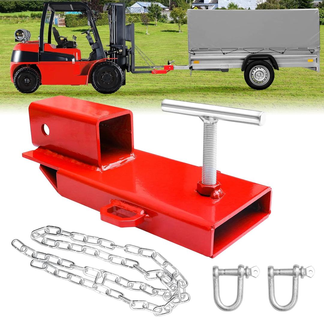 Forklift Trailer Hitch Attachment, EBESTTECH 1 PC 2" Receiver Trailer Towing Adapter with Chain Red
