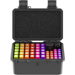 KIWIFOTOS 58 Slots AA AAA Battery Case Holder with Tester IP67 Waterproof Outdoor Household Batteries Storage Organizer Container with CR2032 Coin Cell Battery Holder