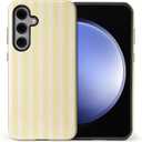 Compatible with Samsung Galaxy S25 Glossy Case for Girl Boy Full Body Design Soft Silicone Drop Shock Scratch Protection Crazy Pattern Yellow and Cream Stripes Geometric Vertical Line