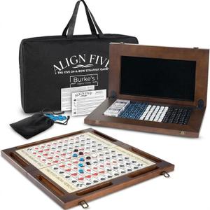 Games for Adults and Family, Align Five Walnut Wood Strategy Board Game, 11 inches x 20 inches x 2.25 inches