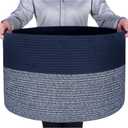 MINTWOOD Design Extra Large 22 x 14 Inches Blanket Storage Basket, Laundry Basket, Decorative Woven Cotton Rope Baskets for Blanket Storage Living Room, Dog Toy Storage Basket Bin, Navy Blue