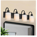 VINLUZ 4 Light Vanity Light Fixture,Matte Black Wall Sconces Lighting with Opal White Glass Shade Metal Interior Bathroom Lights Over Mirror for Hallway Bedroom