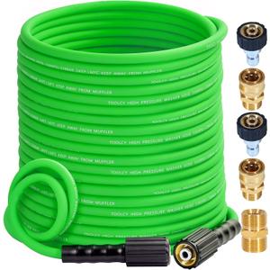 TOOLCY Flexible Pressure Washer Hose 1/4 x 100 FT 3300 PSI Kink-Resistant Lightweight Quick-Connect With Brass M22-14 mm Fittings Replacement Hose for Power Washer
